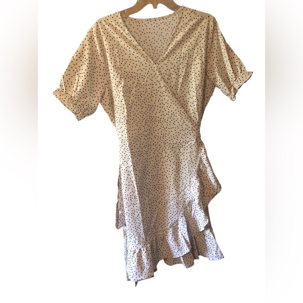 Polka Dot Print Ruffle MiniWrap Dress with Belt, Size XL - Picture 2 of 7